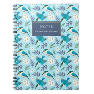 Carnet Cute Blue Kingfisher Birds Floral Nom du motif