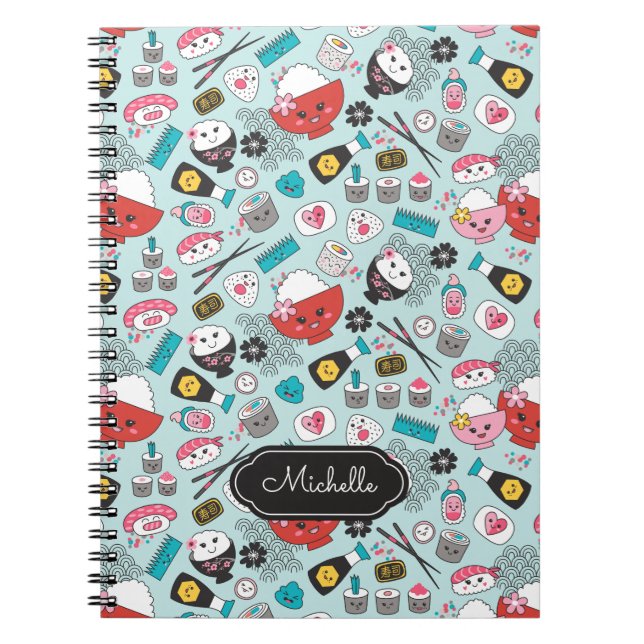 Carnet Cute Blue Sushi Pattern (Devant)