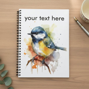 Carnet Cute Bluetit Assis sur Branche Aquarelle, personna