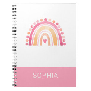 Carnet Cute Boho Aquarelle arc-en-ciel en rose personnali