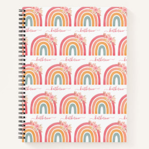 Carnet Cute Boho arc-en-ciel avec aquarelle rose fleurs