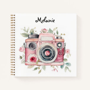 Carnet Cute Boho Camera Floral Aquarelle Personnalisée