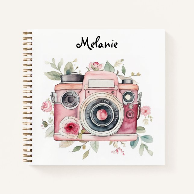Carnet Cute Boho Camera Floral Aquarelle Personnalisée (Devant)