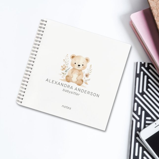 Carnet Cute Boho Floral Ours Aquarelle Service pour enfan (Cute Boho Floral Bear Watercolor Child Service Notebook )