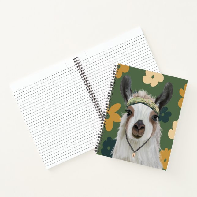 Carnet Cute Boho Llama - Vert Fleurs Rétro (Intérieur)