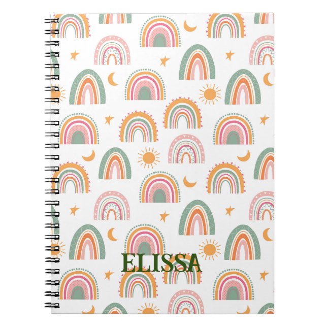 Carnet Cute Boho Rainbow Motif Nom personnalisé (Devant)