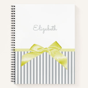 Carnet Cute Bow Jaune avec Gris Fille et Nom