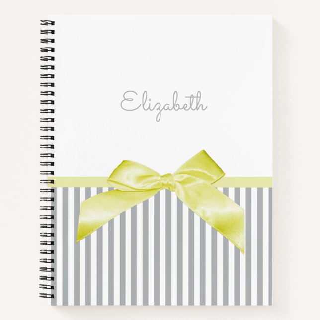 Carnet Cute Bow Jaune avec Gris Fille et Nom (Devant)