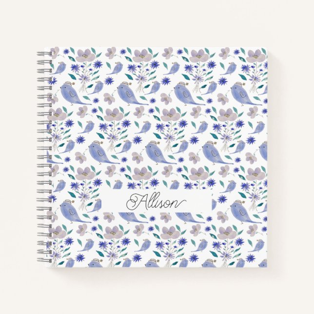 Carnet Cute Bruant Et Casquette Fleur Bleu (Devant)