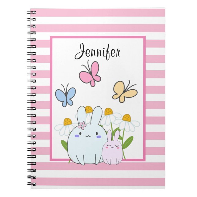Carnet Cute Bunnies avec marguerites et papillons (Devant)