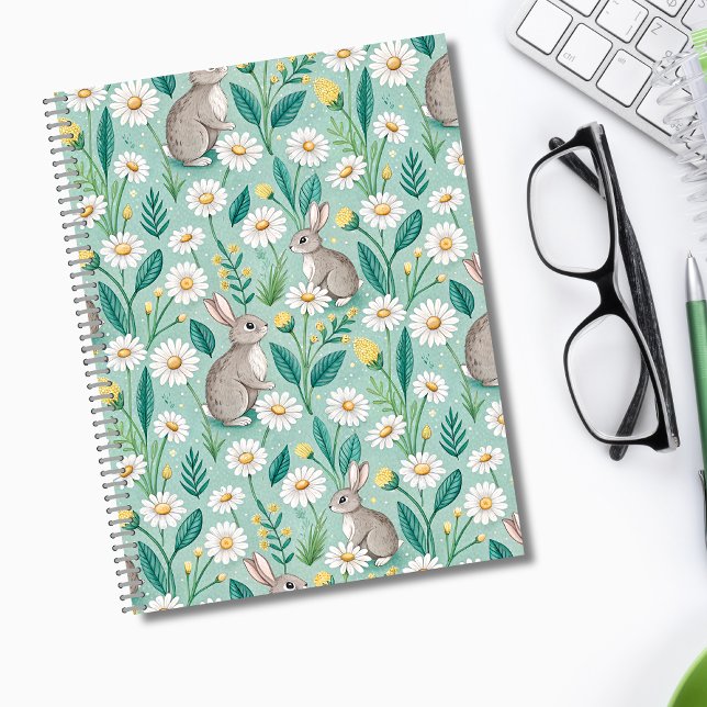 Carnet Cute Bunnies Sitting Among White Daisies (Créateur téléchargé)