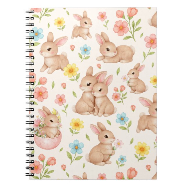 Carnet Cute Bunny Floral Spring Pattern (Devant)