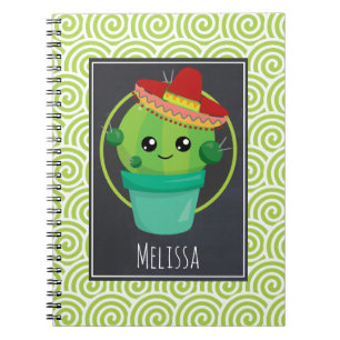 Carnet Cute Cactus dans un Sombrero sur tableau noir