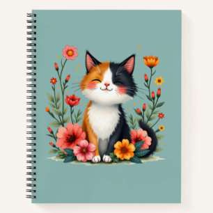 Carnet Cute Calico Chat avec Cottagecore Floral Esthétiqu