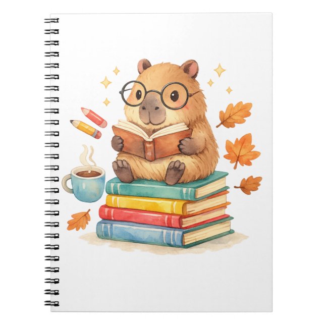 Carnet Cute Capybara Reading Books Watercolor  (Devant)