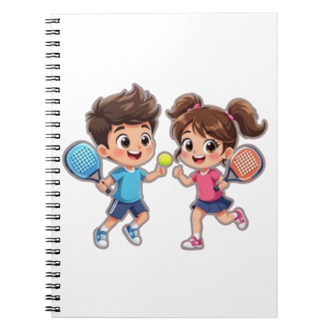 Carnet Cute Cartoon Boy and Girl Playing Padel Tennis – F (Devant)