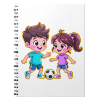 Carnet Cute Cartoon Boy and Girl Playing Soccer Together 