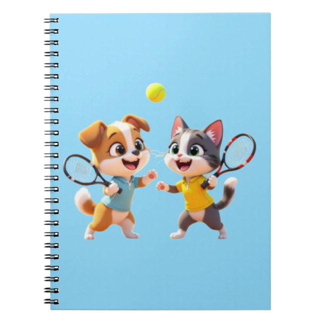 Carnet Cute Cartoon Dog and Cat Playing Padel Tennis – Fu (Devant)