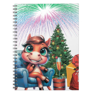 Carnet Cute Cartoon Horse New Year's Eve Celebration
