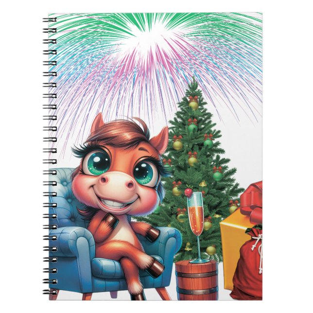 Carnet Cute Cartoon Horse New Year's Eve Celebration (Devant)