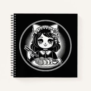 Carnet Cute Cat Girl Manger Sushi Japonais Kawaii