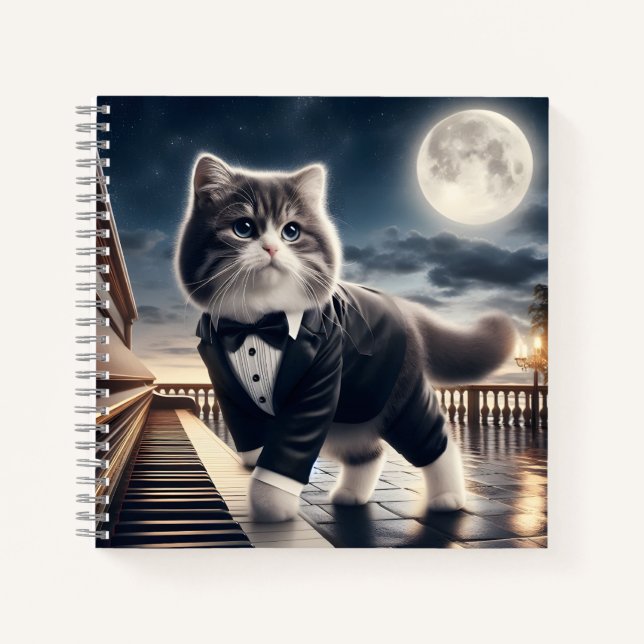 Carnet Cute Cat Pawdigy joue une sonate au clair de lune (Devant)