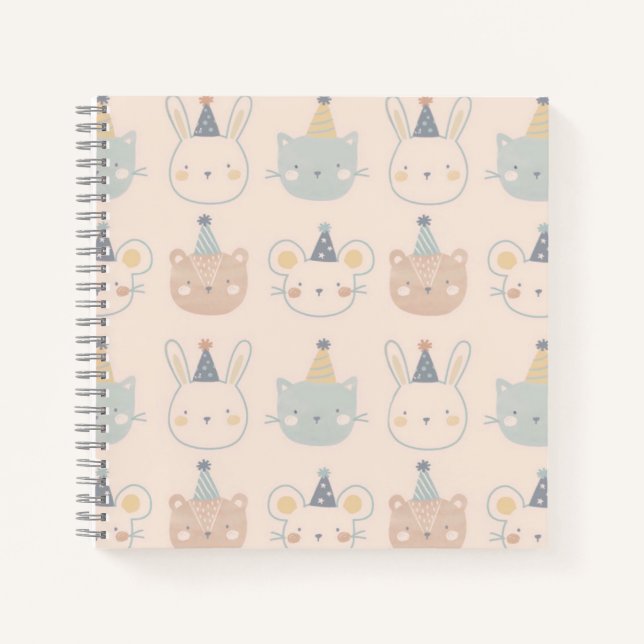 Carnet Cute Cats Rabbits and Bears Faces Pastel Pattern (Devant)