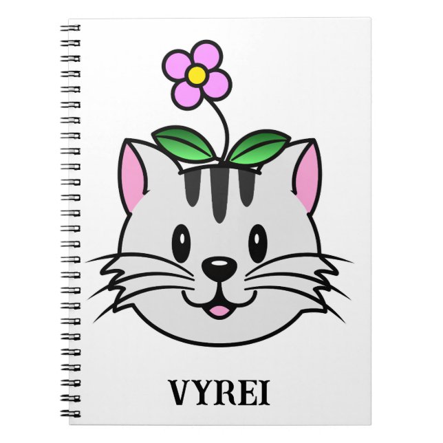 Carnet Cute chat caricature avec une fleur sur la tête (Devant)