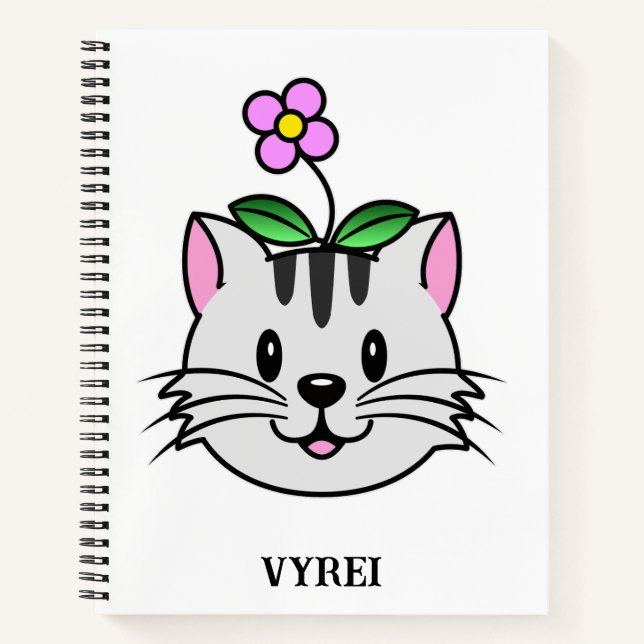 Carnet Cute chat caricature avec une fleur sur la tête (Devant)