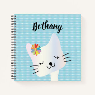 Carnet Cute Chat et Fleurs Dotty Personnalisé