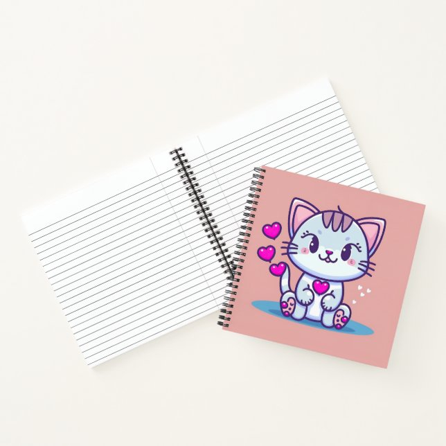 Carnet Cute Chat Kitten avec Coeurs Valentine Inspiré | (Intérieur)