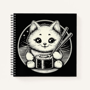 Carnet Cute Chat Manger Sushi Japonais Kawaii