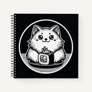 Carnet Cute Chat Manger Sushi Japonais Kawaii