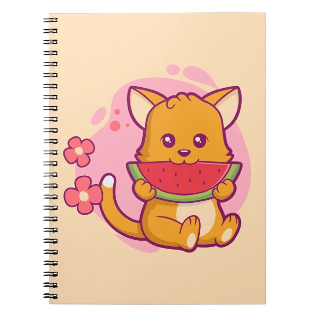 Carnet Cute Chat Manger Watermelon | Kawaii (Devant)