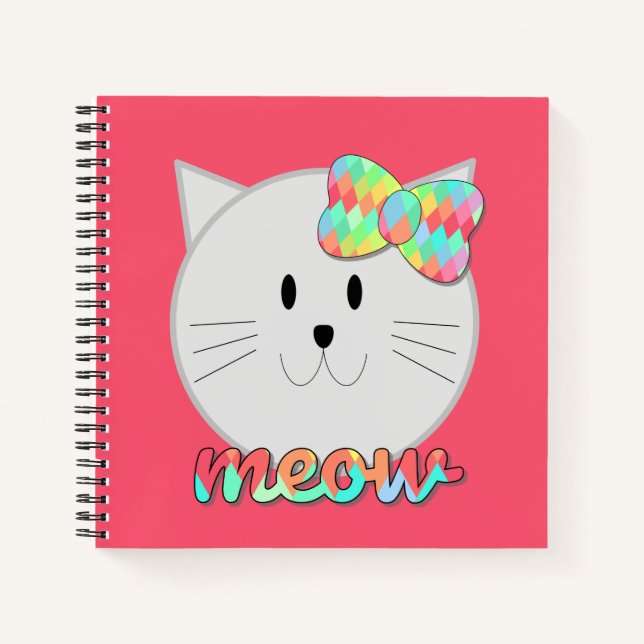 Carnet Cute chat Meow arc-en-ciel Bow rose Parties scinti (Devant)