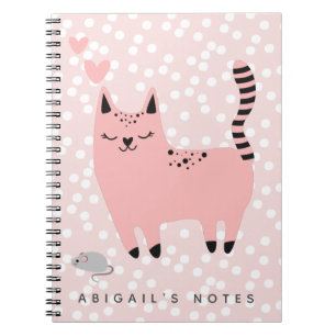 Carnet Cute Chat rose et À petits pois - Enfants