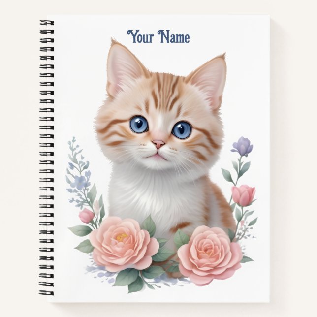 Carnet Cute Chat Rose Floral (Devant)