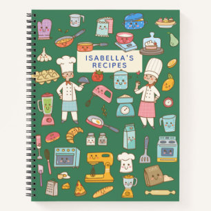Carnet Cute Chef Cartoon Vert Recette personnalisée