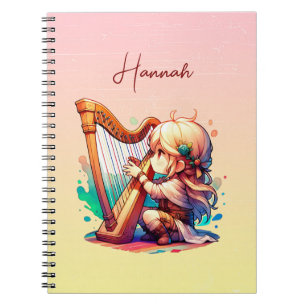 Carnet Cute Chibi Fille Jouer De La Harpe Personnalisée