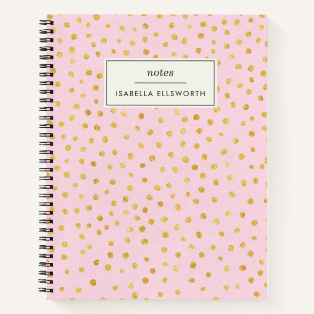 Carnet Cute Chic Pink Gold Polka Point Personnalisé (Devant)