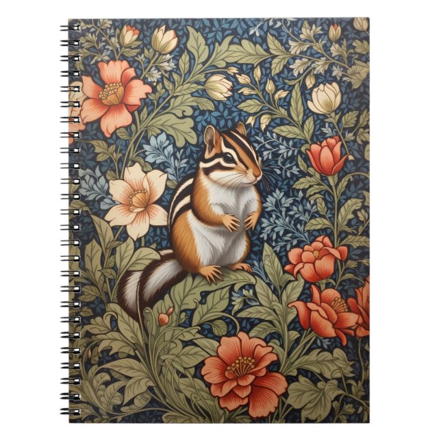 Carnet Cute Chipmunk William Morris Inspiré Floral (Devant)