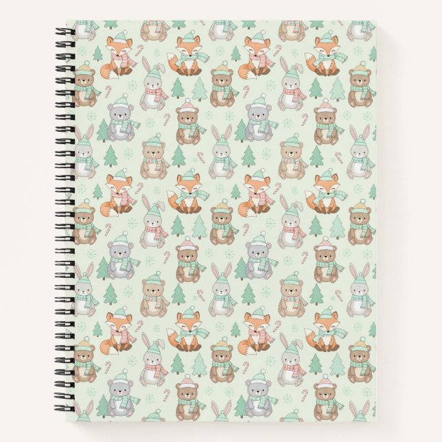 Carnet Cute Christmas Animals Seamless Pattern (Devant)