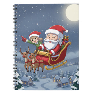 Carnet Cute Christmas Chibi Santa and Elf Notebook