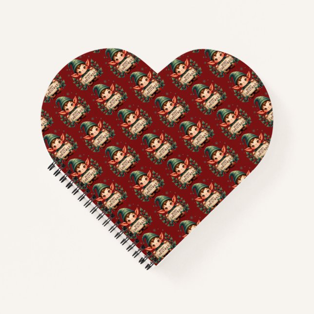 Carnet Cute Christmas Elf Holding Merry Sign Red (Devant)