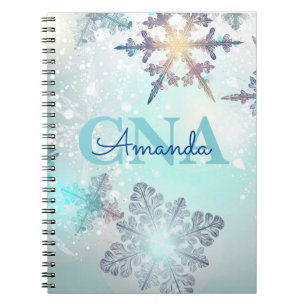 Carnet Cute CNA Ice Blue Snowflake Nom personnalisé