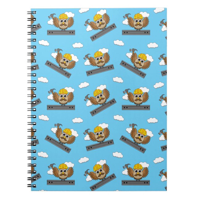 Carnet Cute Construction Worker Owl with Hard Hat Cartoon (Devant)