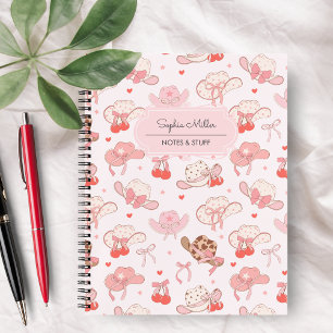 Carnet Cute Coquette Cowgirl Casquette Cherry Bow Monogra