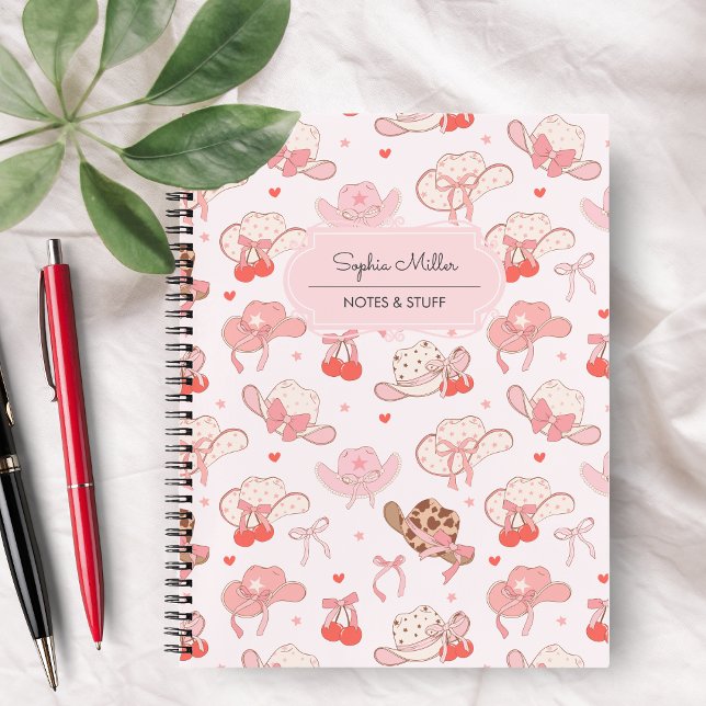 Carnet Cute Coquette Cowgirl Casquette Cherry Bow Monogra (Créateur téléchargé)