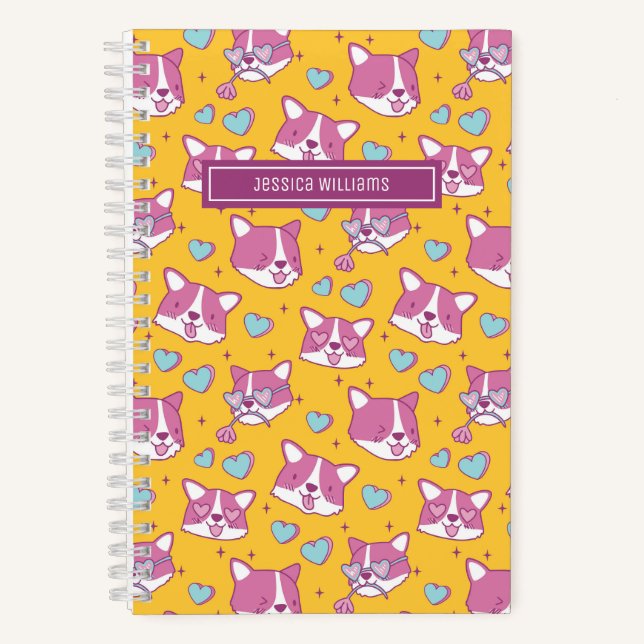 Carnet Cute Corgi Chien Motif Retro Couleur Coeur Jaune (Recto)