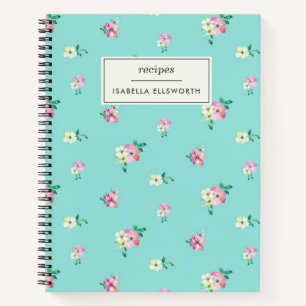 Carnet Cute Cottagecore Floral Bleu Recette personnalisée